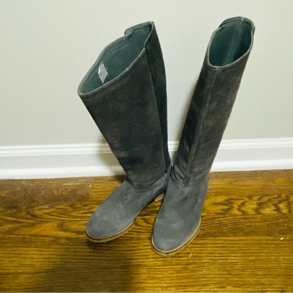 WEBB Grey Suede Leather Tall Boots EU Size 37 Slip On Flats - Picture 8 of 8